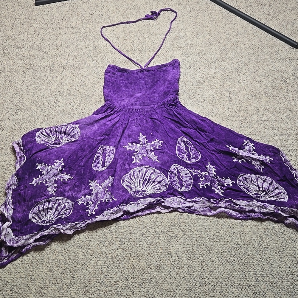 India Boutique Purple Rouched Haulter Beach Dress
